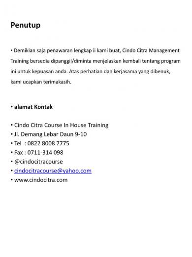 IN HOUSE TRAINING